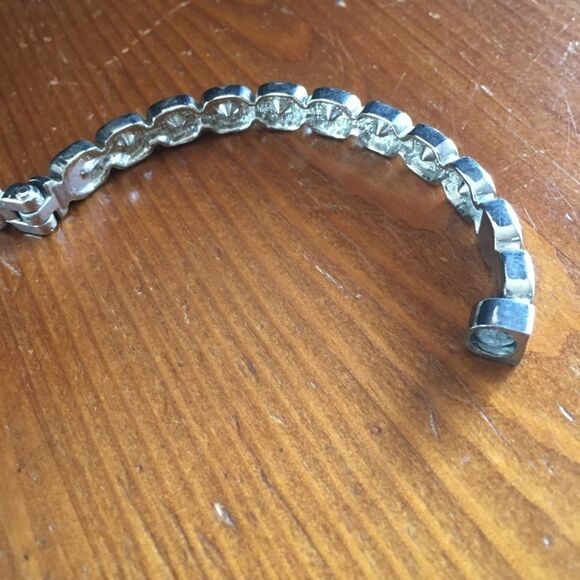 Hinge Silver Tone Bracelet with Blue Rhinestone - Picture 7 of 8